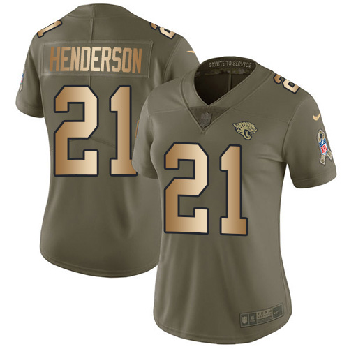 Nike Jacksonville Jaguars #21 C.J. Henderson Olive Gold Women Stitched NFL Limited 2017 Salute To Service Jersey